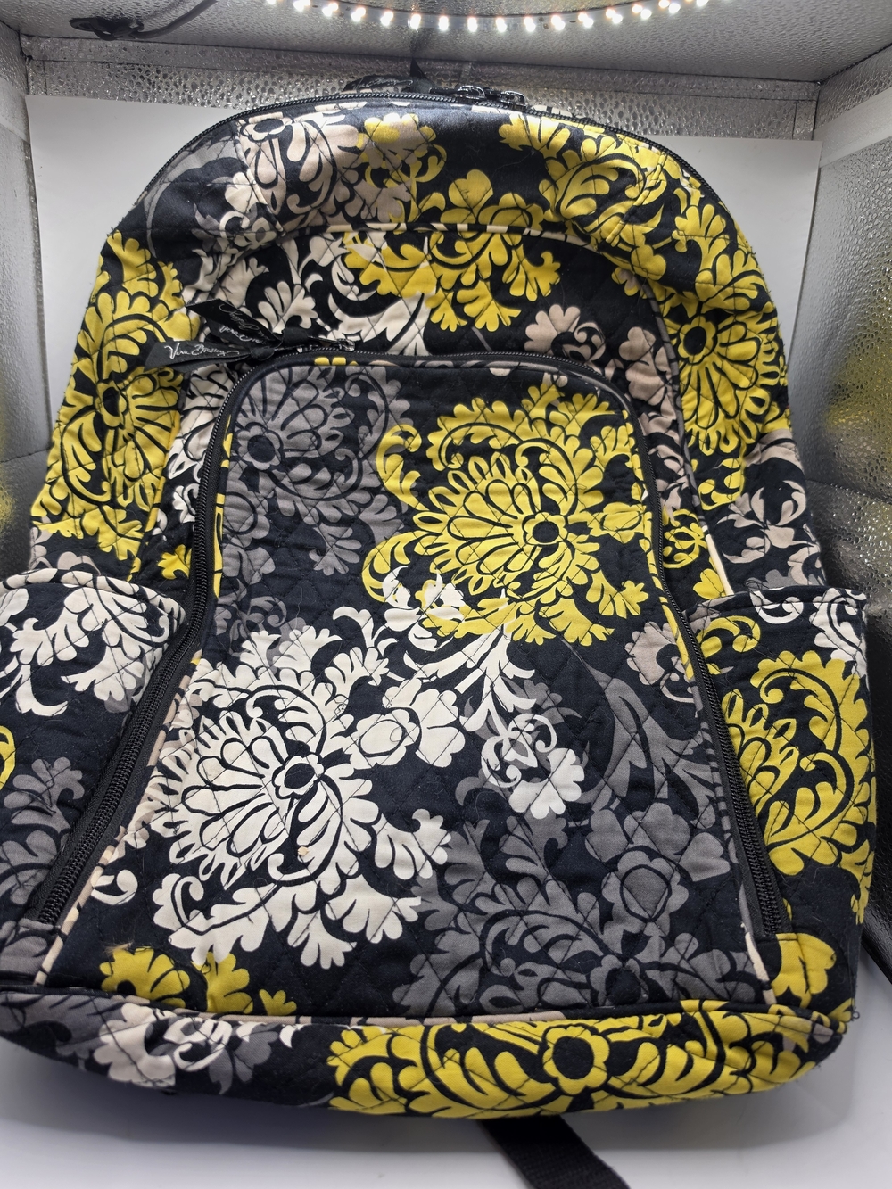 Vera Bradley Black, Yellow & Gray Quilted Cotton Baroque Retired Laptop Backpack